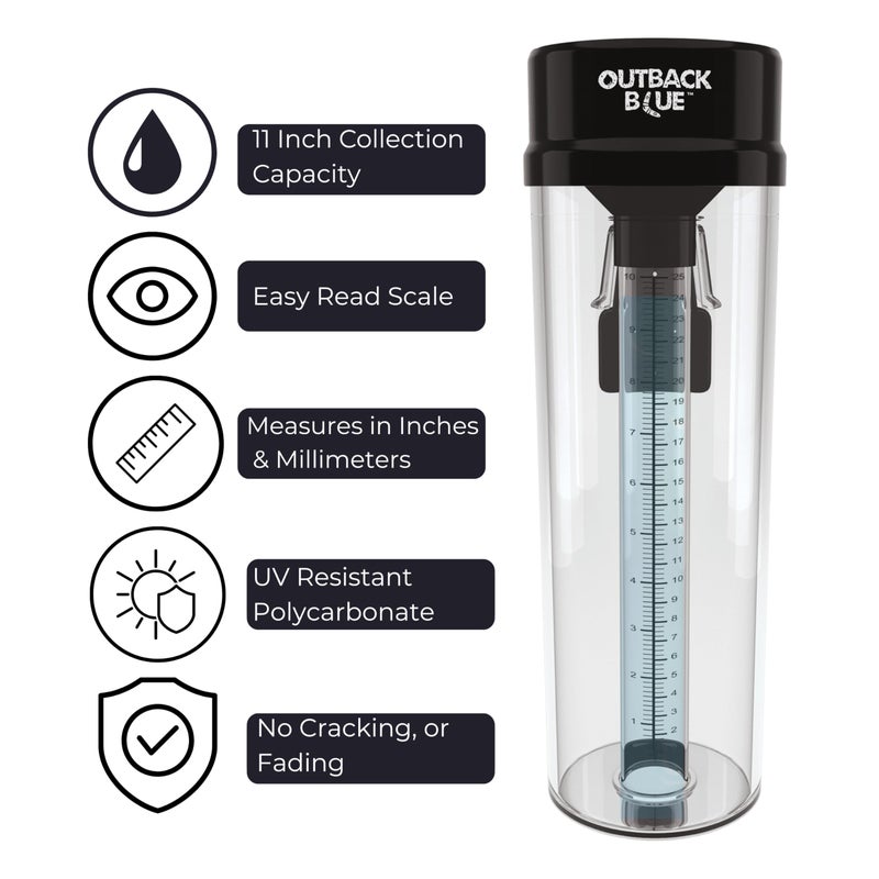 Outback Blue Professional Rain Gauge - 11" High Capacity Precipitation Measure Tool, Accurate to 0.01 Inch, Weather Resistant, Easy Read, for Garden, Farm, Meteorology - Australian Made - Image 3